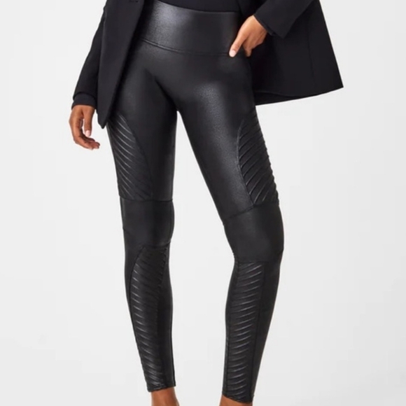 Spanx Faux Leather Moto Leggings. Women's Black Large - Picture 2 of 7